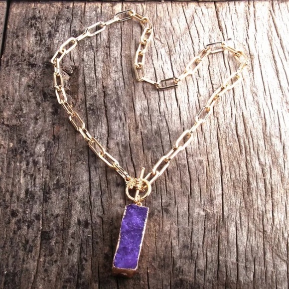 New! Quartz Druzy Stone Pendant Necklace - Picture 7 of 16